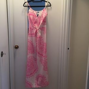 maxi dress, pink & white, silk
